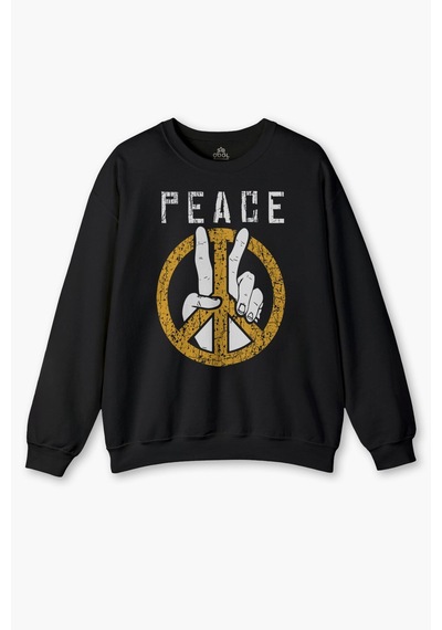 So Cool Peace Freedom Özgürlük Yazı Baskılı Siyah Unisex Sweat Baskılı Sweatshirt Siyah