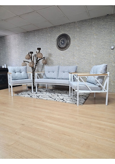 Beyaz Boyalı Bahçe - Balkon - Mutfak Çay Seti Takımı Bahçe Koltuk 001