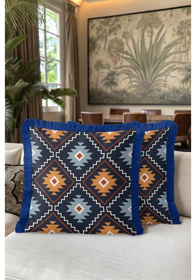 Etnik Kilim Saçaklı Yastık Kılıfı - Geometrik Navajo Retro Turuncu Lacivert Püsküllü Kırlent Kılıfı Serin Lagün Saten Etnik Kilim Saçaklı Yastık Kılıfı - Geometrik Navajo Retro Turuncu Lacivert Püsküllü Kırlent Kılıfı Serin Lagün Saten
