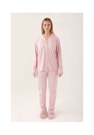 Pierre Cardin Pıercardın Bayan Yetişkin Gömlek Pijama Takımı Gül Kurusu bordo