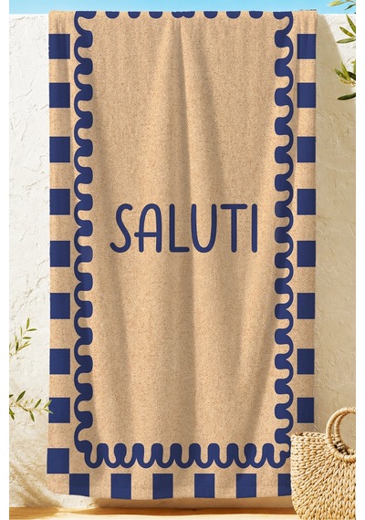 Modern Çizgili Marine Plaj Havlusu - Bej Lacivert Akdeniz Stil Hızlı Kuruyan Mikrofiber Havlu Yağmur Papatya