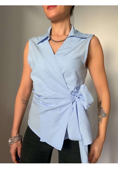 Ali Butik Mavi Sıfır Kol Poplin Gömlek Mavi