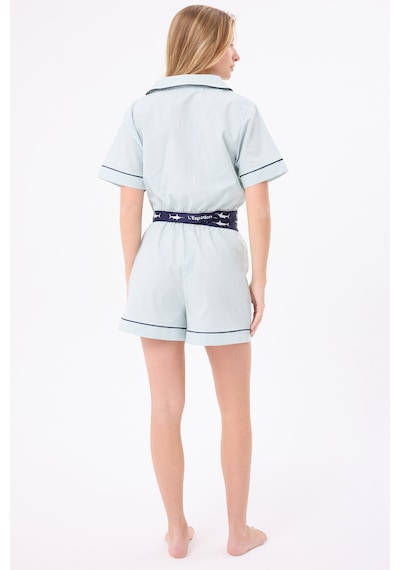 Lespadon Marısılk Seastrıpe Kadın Yazlık Şortlu Crop Gömlekli Pijama & Lounge Takımı-3177 Yesil