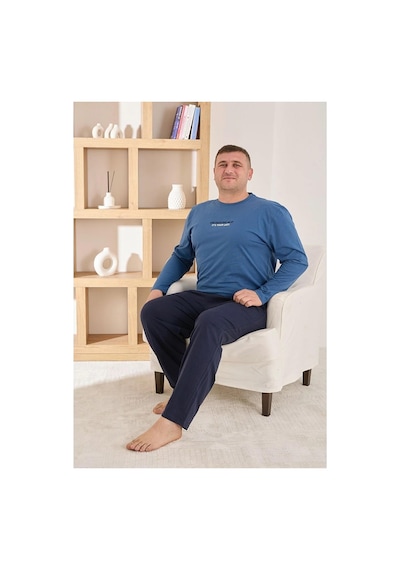 Pijamoni Erkek Battal Bisiklet Yaka Penye Uzun Kol Pijama Takımı 6700/7 - 1 Adet Mavi