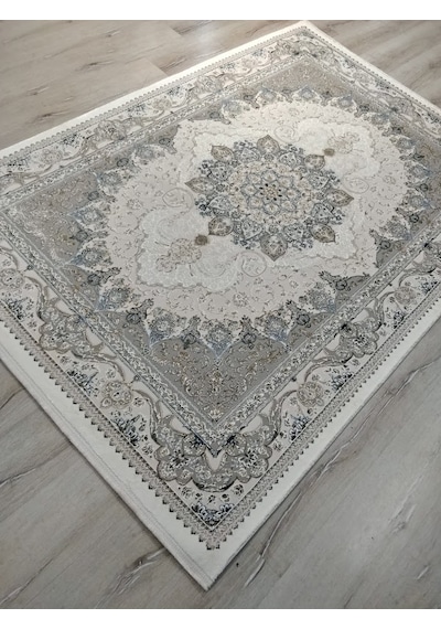 Vera Klasik Desenli Ipeksi Yumuşaklıkta Dokunmuş Makina Halısı 160x230 Cm Mavi Krem