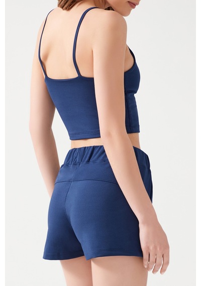 Los Ojos Kadın Lacivert Cepli Beli Lastikli Basic Fit Spor Şort Shorts Lacivert