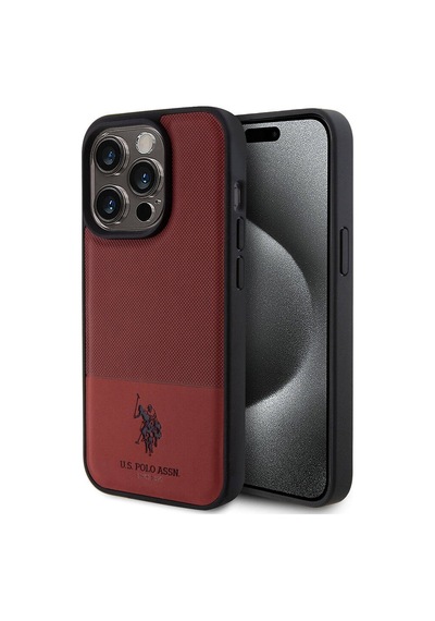 Apple iPhone Uyumlu 15 Pro Kılıf U.s. Polo Assn.  Lisanslı Suni Deri Arka Yüzey Baskı Logolu Örgü Desenli Kapak - Lacivert