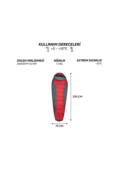 Freecamp Trekker Mummy Uyku Tulumu-kırmızı Kırmızı