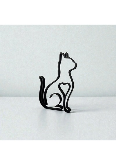 Kalpli Minimalist Kedi Silüeti Biblo Modern Çizgi Sanatı Dekoratif Obje Ve Duvar Tablosu 22 18 Cm