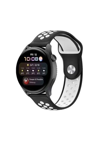 Watch 22mm Spor Delikli Kordon - Siyah-beyaz Bz8683140521905