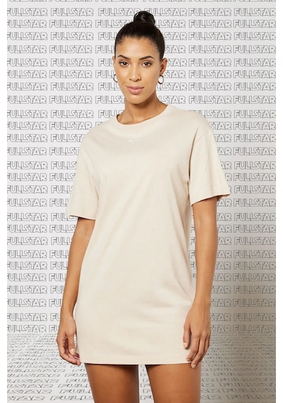 Nike Sportswear Organic Cotton Short Sleve Dress Nakış Swooslu Bej Elbise Bej