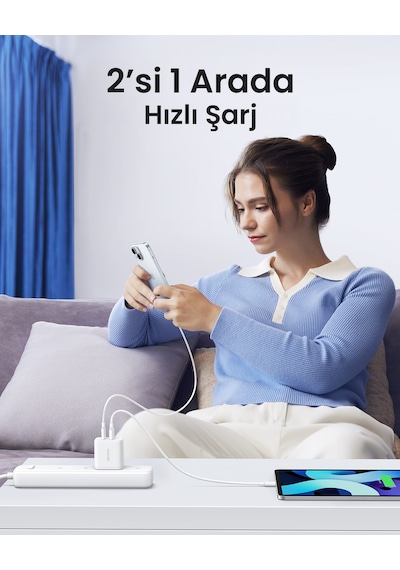 Ugreen 20w 2 Portlu Hızlı Şarj Cihazı, 1xusb-a, 1xusb-c, Beyaz, 45310 -