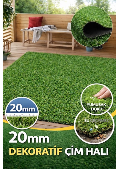 20mm Suni Çim Halı Balkon & Bahçe İçin Doğal Görünüm, Konforlu Doku 100 x 100