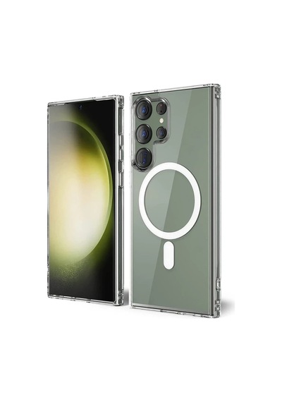 Samsung Uyumlu Galaxy S23 Ultra Kılıf Magneticsafe Şeffaf Silikon - Şeffaf 0.2M-Çok Renkli