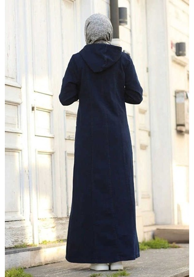 Neways 6463-Kapşonlu Denim Ferace Lacivert