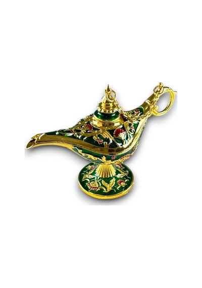 Aladdin Sihirli Lambası Renkli Işlemeli Dekoratif Biblo Alaattin Metal Çelik No:1 - 11x7 CM 728354187