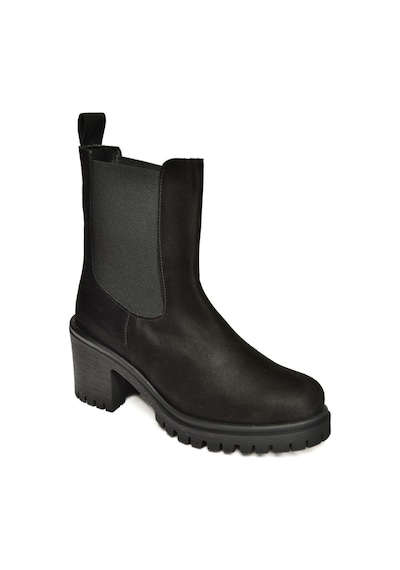 Fox Shoes T726981602 Siyah Süet Lastikli Kalın Topuklu Kadın Bot Siyah-Süet Siyah