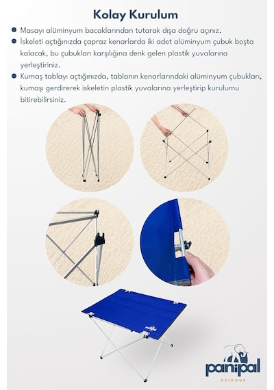 Omuz Askılı Katlanır Kamp Ve Piknik Masası, Metal Çerçeve, Taşınabilir, Tr Menşeli Mavi Genel