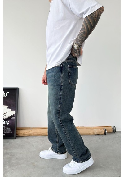 Vintage Mavi Basic Baggy Fit Pantolon Mavi