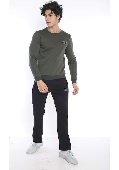 Escetic Erkek Spor Haki Kışlık Sweatshirt Takım, 3 İplik (İçi Şardonlu) K