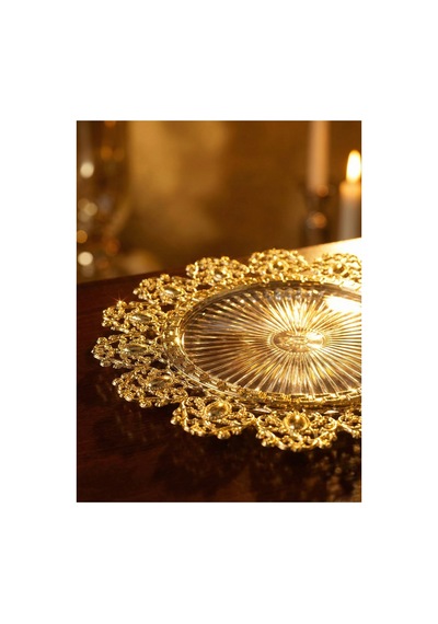 6 Adet Set Gold Detaylı Şeffaf Supla 30 Cm - Lüks Amerikan Servis Ve Yemek Masası Dekorasyonu Altın - 825371864 Altın