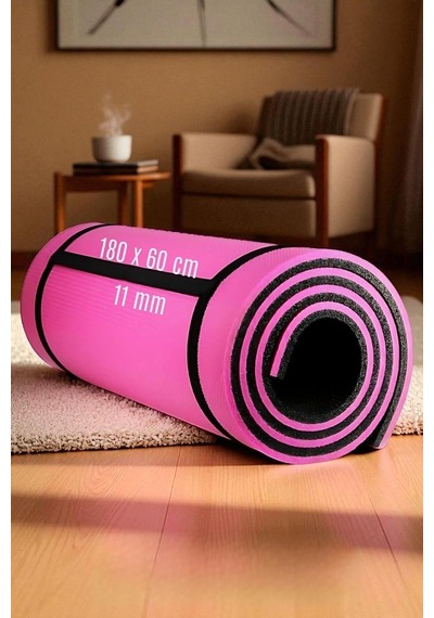 Pilates Spor Matı, Pembe Siyah, Pvc Destekli Eva, Kaymaz Çift Taraflı, 180x60 Cm, 11 Mm Kalınlık Genel