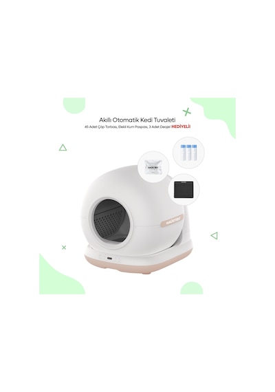 Haustier Cb002 Bej Kameralı Akıllı Otomatik Kedi Tuvaleti, App İle Uzaktan Kontrol, 72lt Hazne, 7lt Çöp Haznesi
