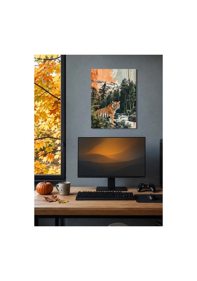 Kaplan Ve Dağ Manzaralı Metal Tablo - Vahşi Doğa Duvar Dekoru, Metal Poster Wall Art Çok Renkli - 923864739 Çok Renkli - 923864739 Çok Renkli