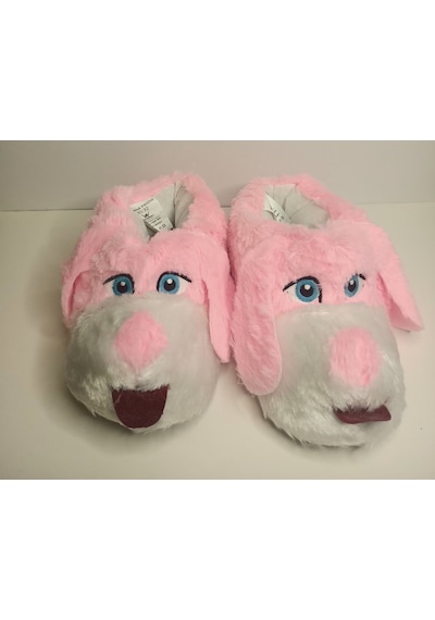 Huzurlu Adımlar Pembe Beyaz Köpek Panduf Pembe - Beyaz