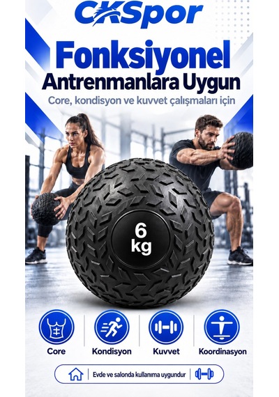 Ckspor 6 Kg Zıplamayan Sağlık Topu Slam Ball Crossfit Fitness Fonksiyonel Antrenman Ağırlık Topu
