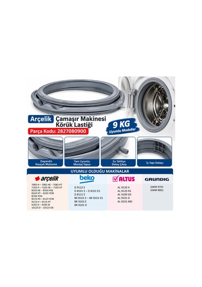 Arçelik 9 Kg Çamaşır Makinesi Körük Lastiği 2827080900 / 2822140100 Gri