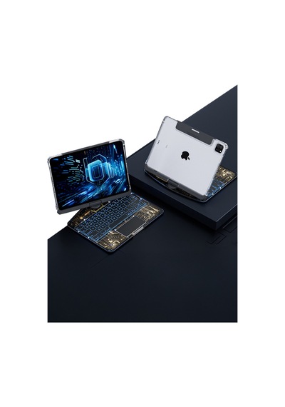 Jp11 Apple Uyumlu  iPad Pro 11 2022 Kılıf Vales Dönen Ledli Klavyeli Tablet Kılıfı - Siyah Diğer