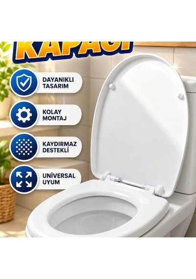 Universal Klozet Kapağı Kolay Montajlı, Kaydırmaz Destekli Dayanıklı Tasarım Renkli