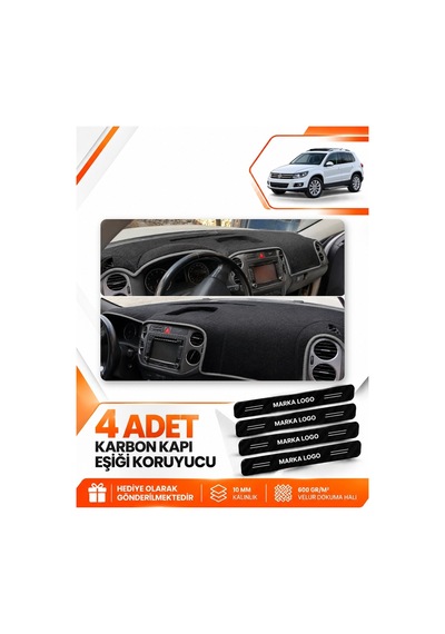 Volkswagen Tiguan 2007-2015 Uyumlu Ön Torpido Koruma Kılıfı Halısı Koruyucu - Siyah Gri