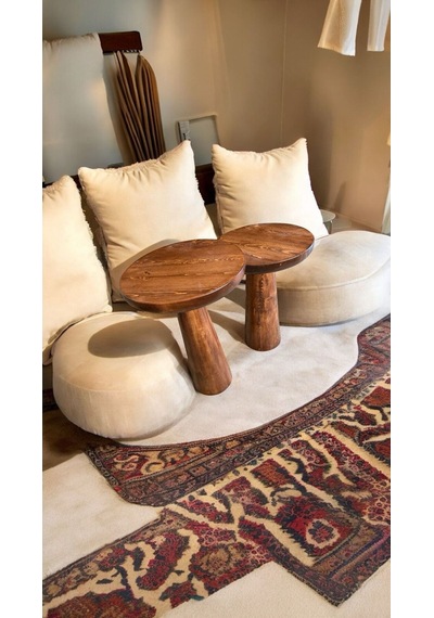 Wood Ahşap 2'li Set Konik Mantar Yan Sehpa Modern Fiskos / Kestane Renk / Zigon Sehpa Vernikli Kahverengi