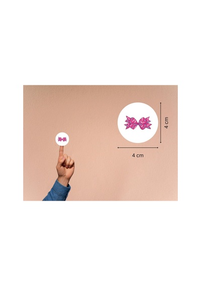 Şeker Pembe Fiyonk Baskılı Etiket Yuvarlak Mat Çıkartma Bow Round Sticker 4 Cm 40 Adet Çok Renkli