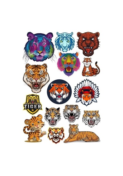Kaplan Tiger Sticker Set-5 13 Parça Telefon, Tablet, Defter, Laptop Sticker