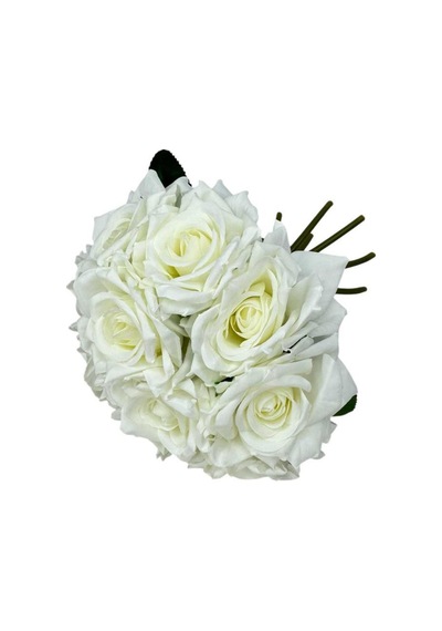 Yapay Çiçek Beyaz Gül 10lu Demet Gelin Çiçeği Buketi Masa Üstü Vazo Çiçeği 25cm