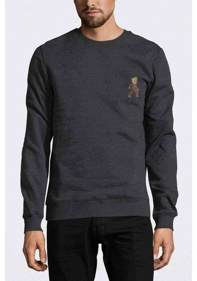 Groot Göğüs Baskılı Füme Antrasit Erkek Örme Sweatshirt