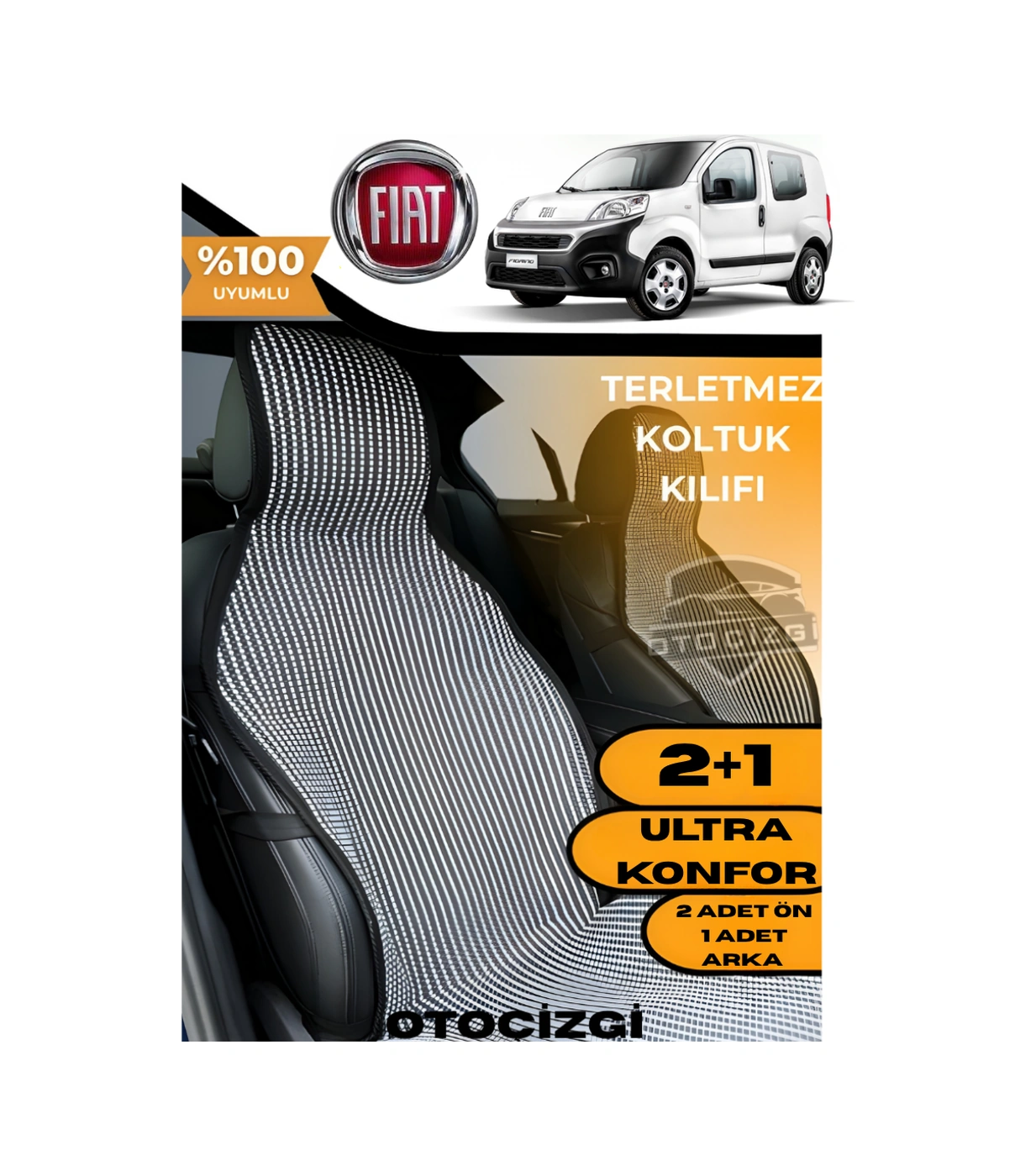 Fiat Fiorino Uyumlu Siyah Kilim Tipi Terletmez Koltuk Kılıfı 2+1 Ultra Konfor Seti