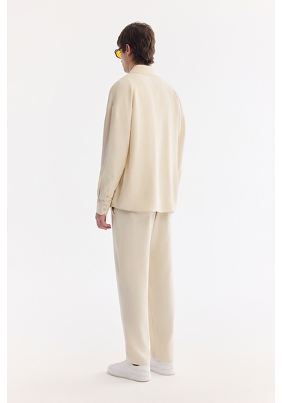 Avva Erkek Ekru Alttan Britli Yaka Nefes Alan Modal Karışımlı Soft Touch Oversize Fit Gömlek A61y2168
