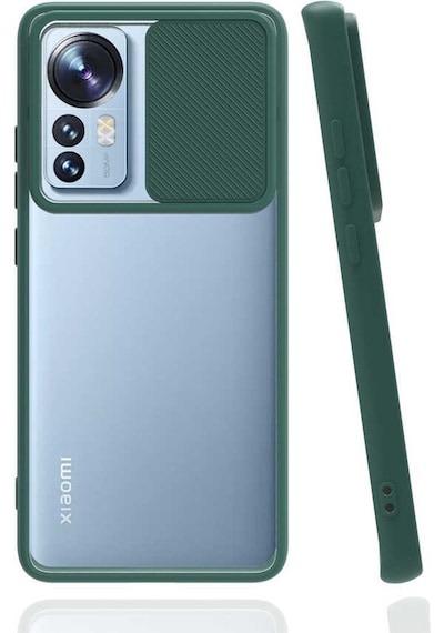 Kilifone - Xiaomi Uyumlu Mi 12 - Kılıf Slayt Sürgülü Arkası Buzlu Lensi Kapak - Koyu Yeşil