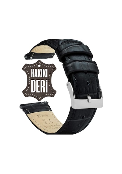 22mm Siyah Krokodil Desenli Hakiki Tek Parça Deri Saat Kordonu Kayışı 46mm Akıllı Pimli Diğer