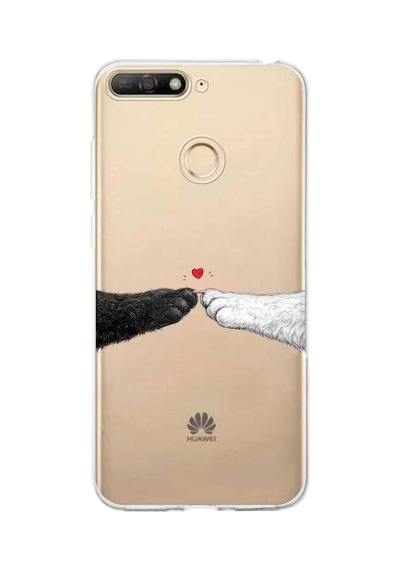 Huawei Y6 2018 - Honor 7a Uyumlu Kedi & Köpek Pati Dokunuşu Kalp Desenli Baskılı Silikon Kılıf