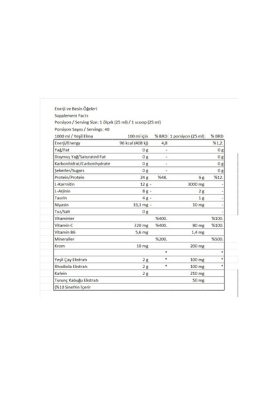 Ekonomik 2'li L-carnitine 3000mg Yeşil Elmalı L-karnitin Aromalı