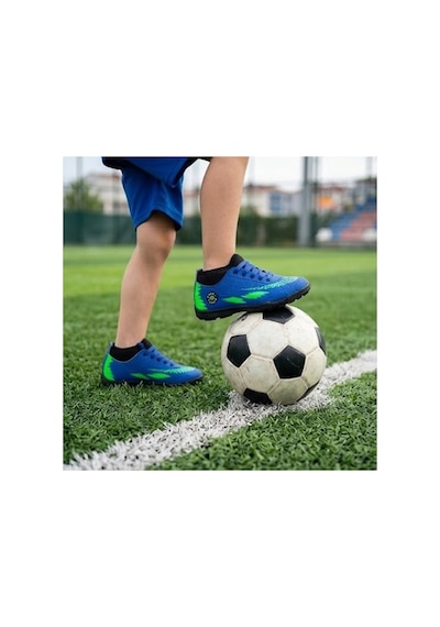 Çocuk Halı Saha Futbol Ayakkabısı Hafif, Kaymaz Tabanlı, Bağcıklı Kramponsuz Spor Ayakkabı Mavi