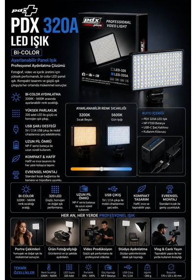 Pdx 320a Led Işık Bi-color Ayarlanabilir Panel