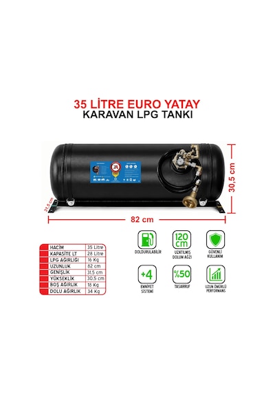 35 Litre Euro Yatay Karavan Lpg Tankı Siyah