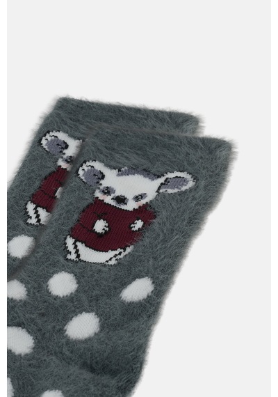 Suwen Fluffy Bear Dots Soket Çorap Wss12010279050 Gri