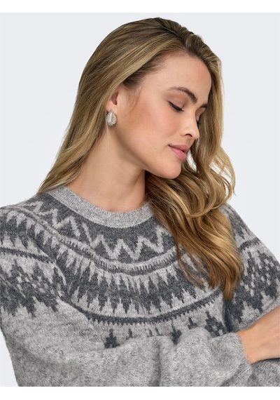 Only Onlreykja Ls O-neck Knt Kadın Gri Kazak - 15353221 Gri